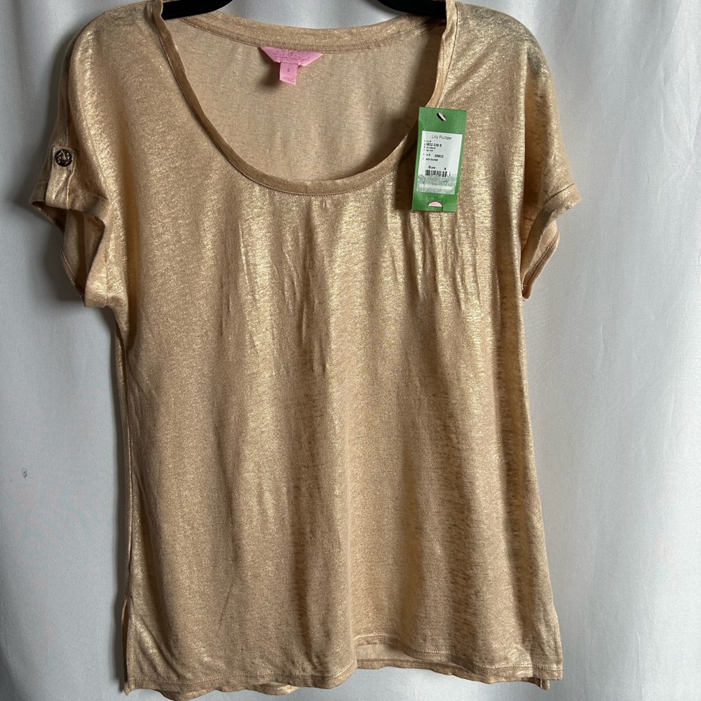 Lilly Pulitzer Cream Relaxed Short Sleeve Tee metallic Dune Sand